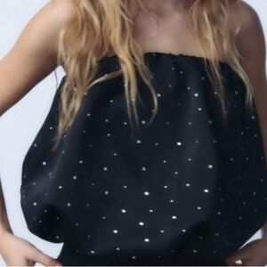 ZARA Black/Rhinestone Strapless Bubble Top
